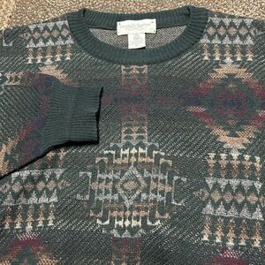 Vintage Tricots St. Raphael Aztec Merino Wool Sweater Size M Coogi Style 3D Knit